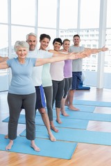 Fototapeta premium Class stretching hands in row at yoga class