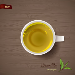 Cup of green tea at wooden background