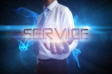 Businessman presenting the word service