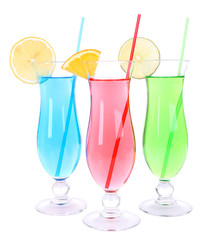 Glasses of cocktails isolated on white