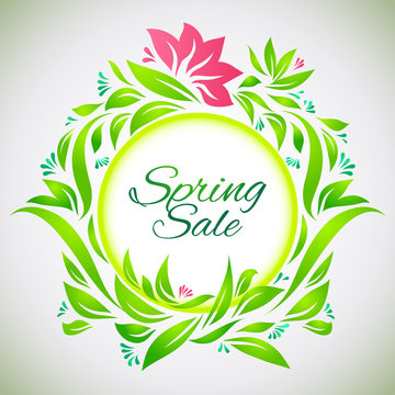 Spring floral label with sales message