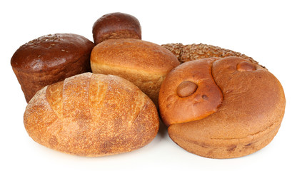 Different types of bread isolated on white