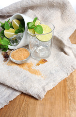 Ingredients for lemonade on wooden table