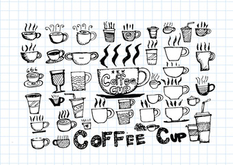 Coffee cup set hand drawing