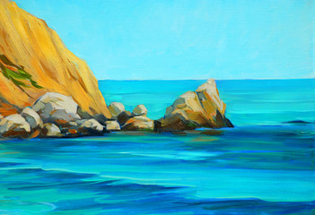 sea beach at the mediterranean coast of Spain, painting on canva