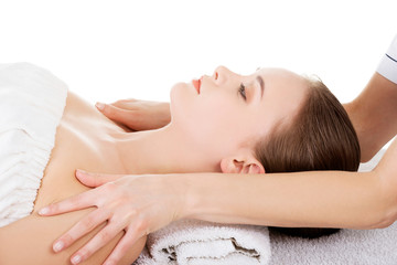 Woman relaxing beeing massaged in spa saloon