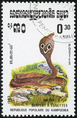 stamp printed by Kampuchea shows a cobra