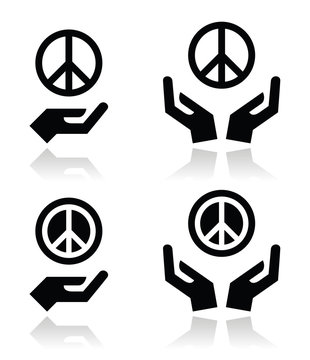 Peace sign with hands icons set