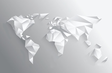 Angular white world map on grey