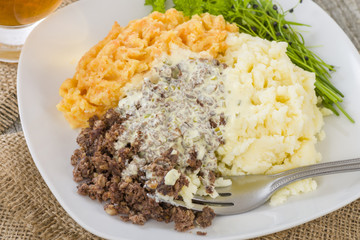 Haggis, Neeps & Tatties - Traditional Scottish meal.