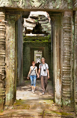Couple at Preah Khan temple  in Angkor Wat,  Cambodia.