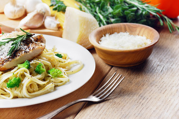 Pasta with fried chicken