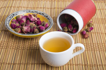 natural tea with flowers in Oriental setting