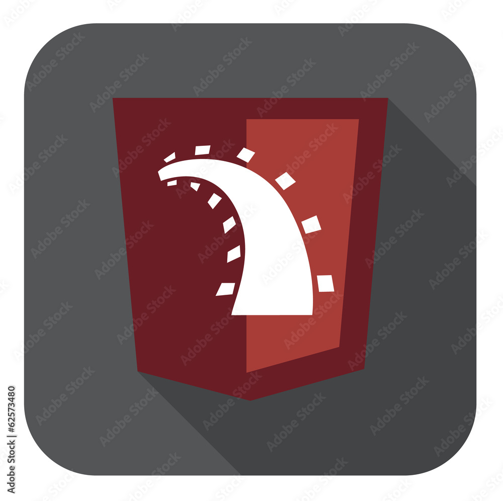 Poster vector round icon of web shield with ruby rails road - isolated