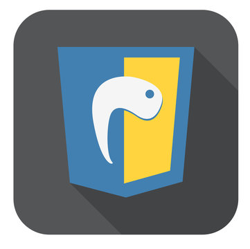 vector round icon - web shield with little snake for python prog