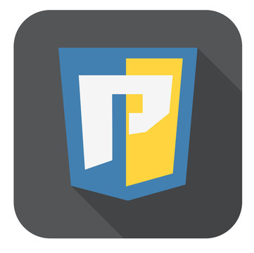 vector round icon of web shield with P letter for python program