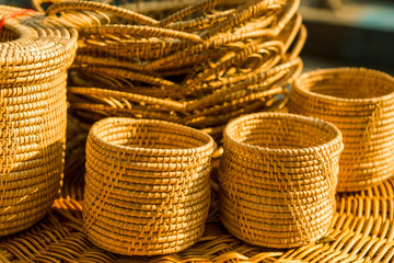 Wicker baskets in the street market.