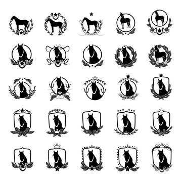Horse Icons Set - Isolated On White Background