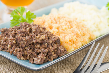 Haggis, Neeps & Tatties - Traditional Scottish meal.