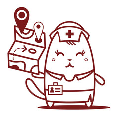 Character nurse in uniform with a medical cap line art