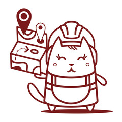 Fototapeta premium Character builder in helmet and working clothes line art