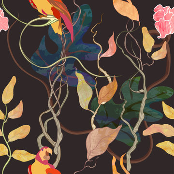 trendy seamless pattern with harbor theme. watecolor plants