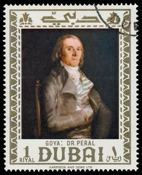 DUBAI - CIRCA 1967: a stamp printed in the Dubai shows Dr. Pearl