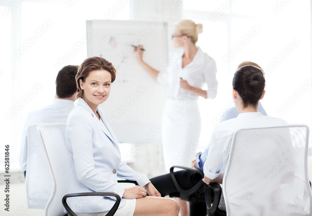 Poster businesswoman on business meeting in office