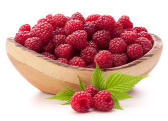 raspberries in wooden bowl