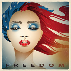 Vintage style girl with colors of the United States flag