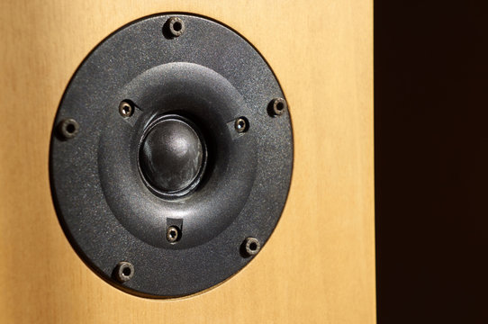 Wooden audio speaker, close up