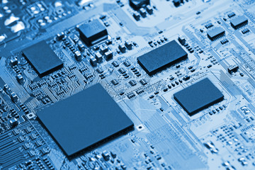 Electronic circuit board close up.