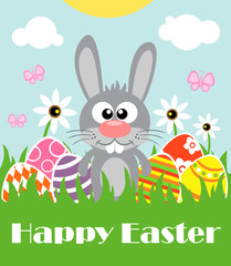 Happy Easter background card with funny rabbit