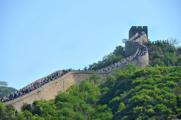 The Great wall of China in Summer with blue sky