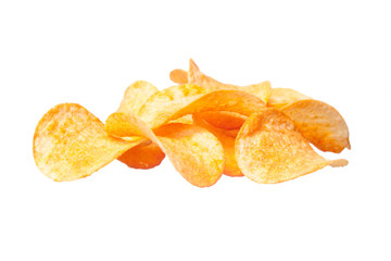 Potato chips on a white background