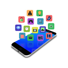 Colorful application icon on smartphone,cell phone illustration