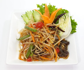 thai spicy food papaya salad with fresh vegetables