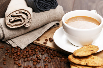 A cup of coffee with organic biscuits