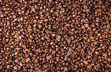 Roasted Coffee Beans background texture. Arabic roasting coffee
