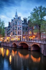 Deurstickers Amsterdam Avond in Amsterdam