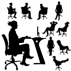 Vector silhouette of a people with a computer.