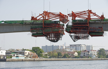 Bridge construction over a river. Bangkok Thailand