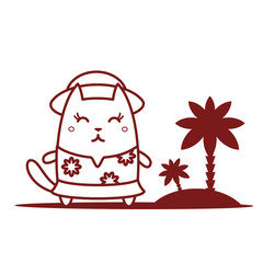 Character tourist wearing sunglasses, hat and a shirt with flowe