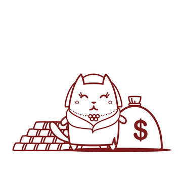 recommend clip art: Character rich lady in a fur coat and a necklace line art