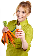 A young woman with juice of carrots