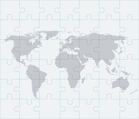 World map with of puzzles