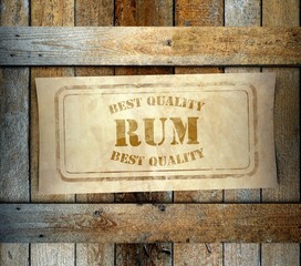 Stamp Best Quality Rum label old wooden box