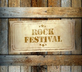 Stamp Rock Festival label old wooden box