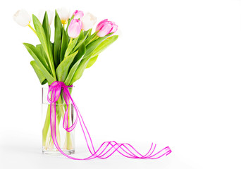 Tulip flowers in a vase isolated on white with clipping path