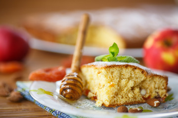 sponge cake with dried apricots and almonds